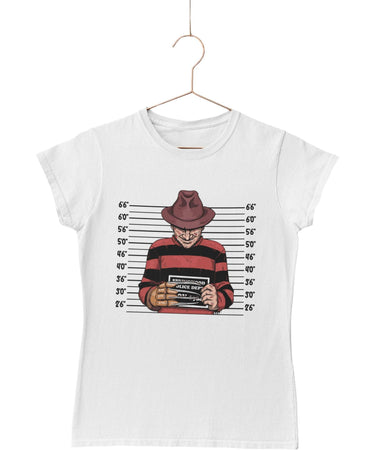 Freddy Krueger Mugshot Horror Film Tribute T-Shirt for Women 8Ball